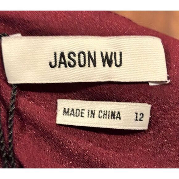 Jason Wu Paint Dot Silk Chiffon Midi-Dress in Burgundy Multi NWT Size 12 - Picture 9 of 11